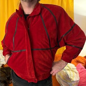 Unisex Vintage Suede Red 80’s Jacket with Black Trim by Conmint/Argentina